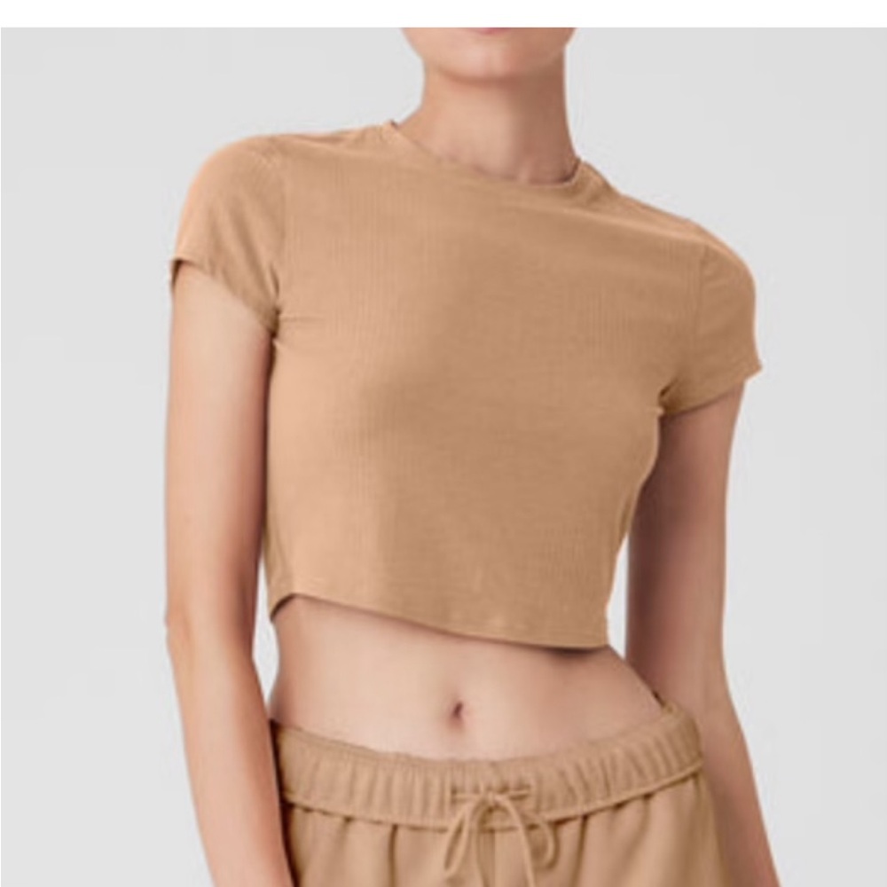 Alo Yoga Tan Ribbed Crop Top Small